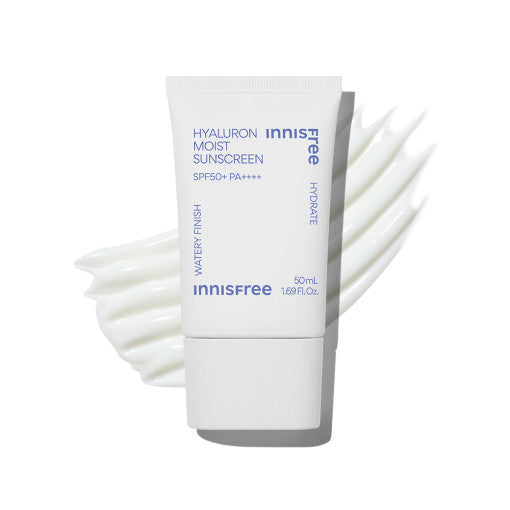 Innisfree Hyaluron Moist Sunscreen SPF50+ PA++++, a 50ml bottle of sunscreen with hyaluronic acid for moisture protection