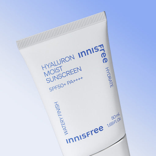 Innisfree Hyaluron Moist Sunscreen SPF50+ PA++++, a 50ml bottle of sunscreen with hyaluronic acid for moisture protection