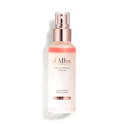 100ml spray bottle of d'Alba White Truffle Vital Spray Serum, a Korean skincare product with white truffle extract for hydration and a radiant complexion.