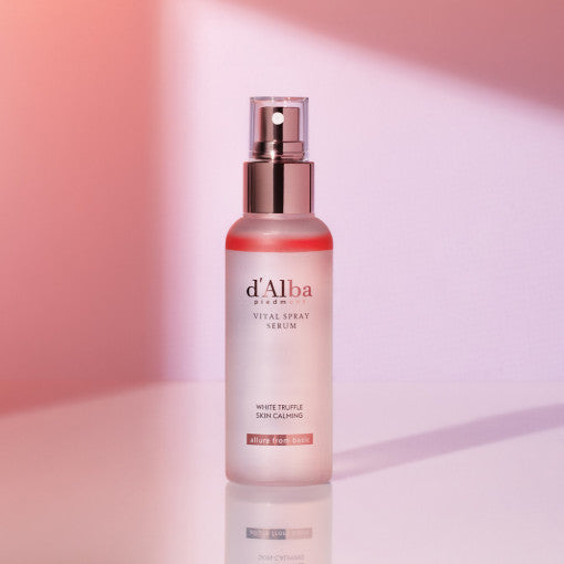 100ml spray bottle of d'Alba White Truffle Vital Spray Serum, a Korean skincare product with white truffle extract for hydration and a radiant complexion.