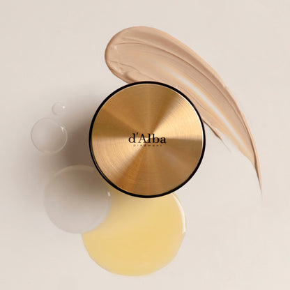 d'Alba Glow Fit Serum Cover Cushion SPF50+ PA++++ in shade No. 21, a lightweight cushion foundation with SPF sun protection and a radiant finish.