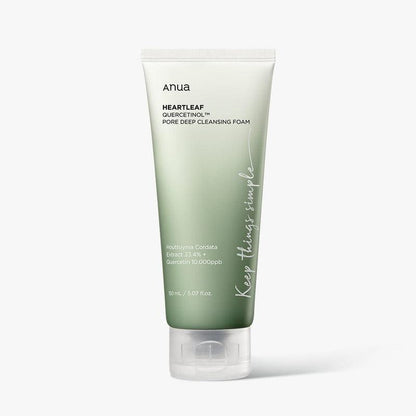 150ml tube of ANUA Heartleaf Quercetin Pore Deep Cleansing Foam, a gentle foaming cleanser that removes excess oil and impurities.