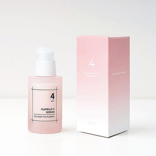 50ml of Numbuzin No. 4 Collagen 73% Pudding Serum, a thick, anti-aging facial serum with a collagen-rich formula.