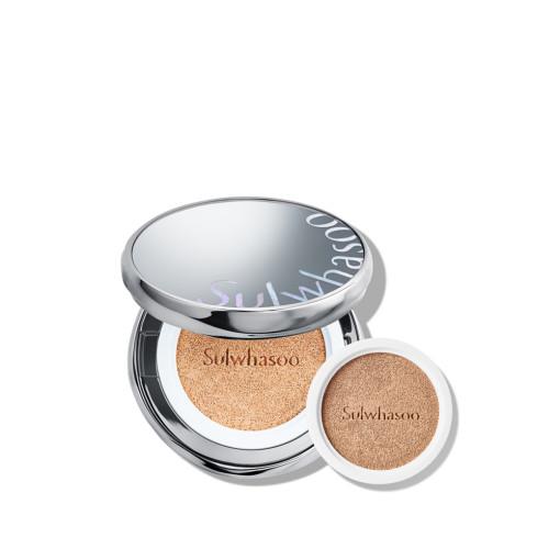 Sulwhasoo The New Perfecting Cushion, SPF 50+ PA+++ foundation with a lightweight, breathable formula. Refill set includes two 15g cushions in shade 23N1 Sand, ideal for light to medium skin tones.