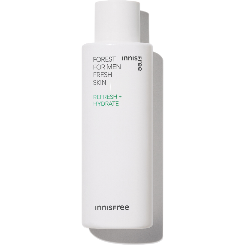 Innisfree Forest For Men Fresh Skin is a 180ml bottle of hypoallergenic toner or moisturizer formulated for men's skin. It contains Jeju black yeast to protect and improve skin health.