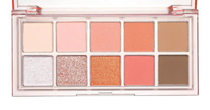 Peach Dahlia Garden eyeshadow palette from ROMAND's Energetic Bright Series, with a blend of pinks and oranges for a bright eye look.