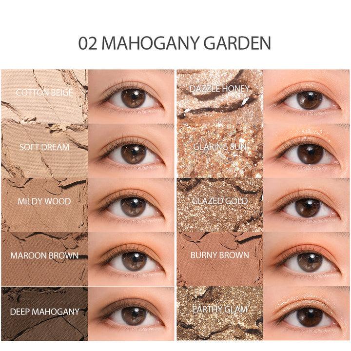 ROMAND Better Than Palette in #02 Mahogany Garden, a brown eyeshadow palette with matte and glitter shades for warm-toned looks.