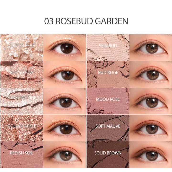 ROMAND Better Than Palette in Rosebud Garden, a rosy pink eyeshadow palette with matte and shimmery shades.