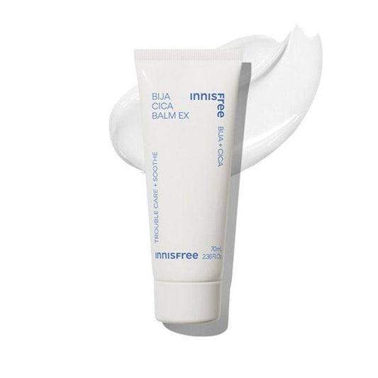 Innisfree Bija Cica Balm EX, a 70ml tube of Korean skincare balm for calming and soothing irritated skin.