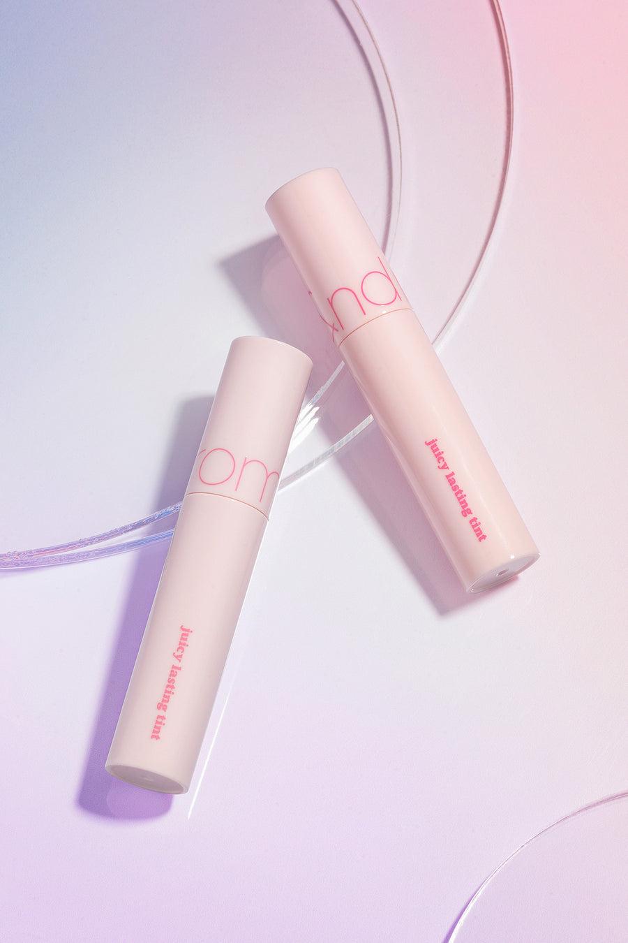 Romand Juicy Lasting Tint in Summer Pink, a 5.5g lip tint for a long-lasting, glossy summer lip look.