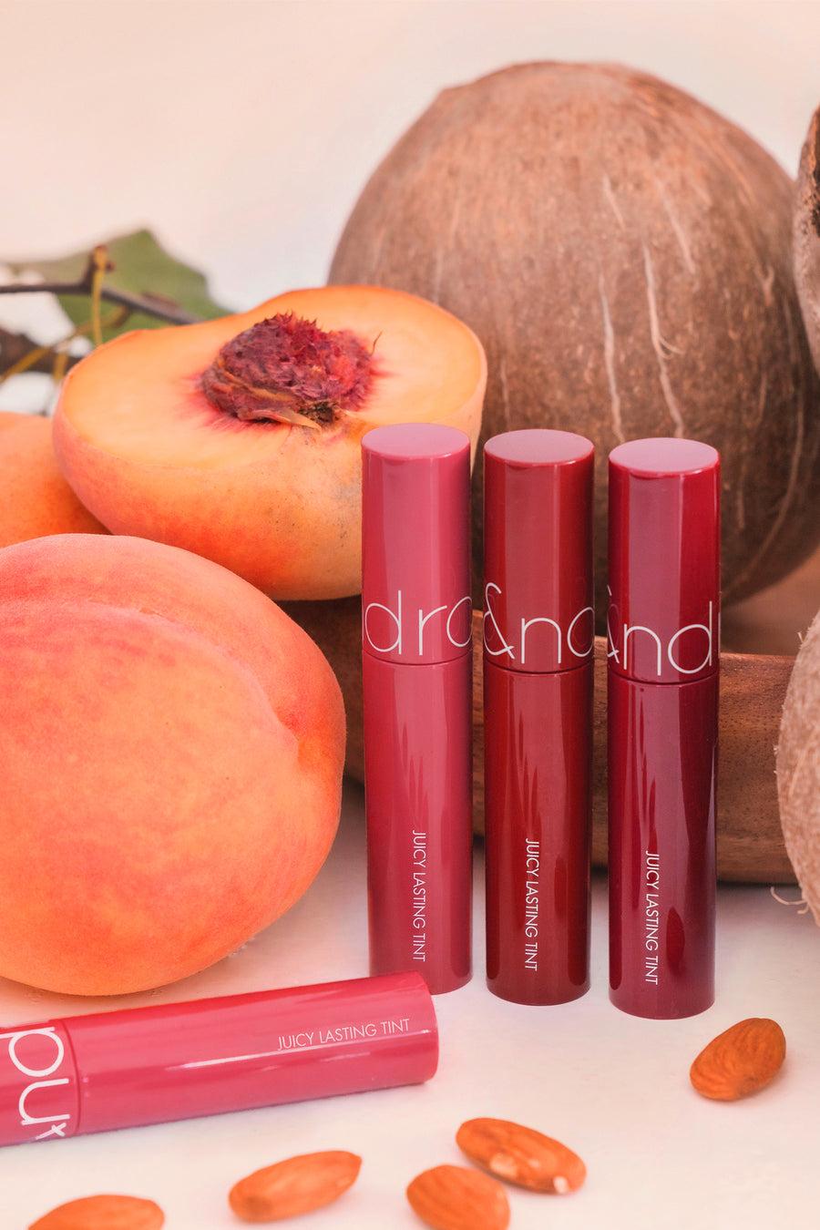 Romand Juicy Lasting Tint, a 5.5g lip tint with a clear, syrupy finish in a shade inspired by ripe autumn fruits.