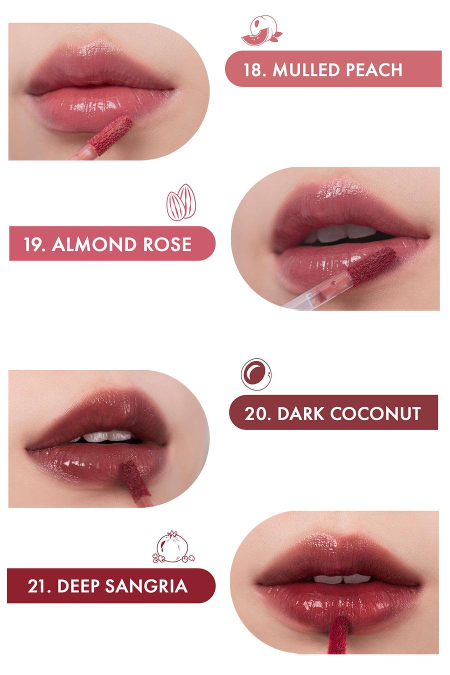 Romand Juicy Lasting Tint, a 5.5g lip tint with a clear, syrupy finish in a shade inspired by ripe autumn fruits.