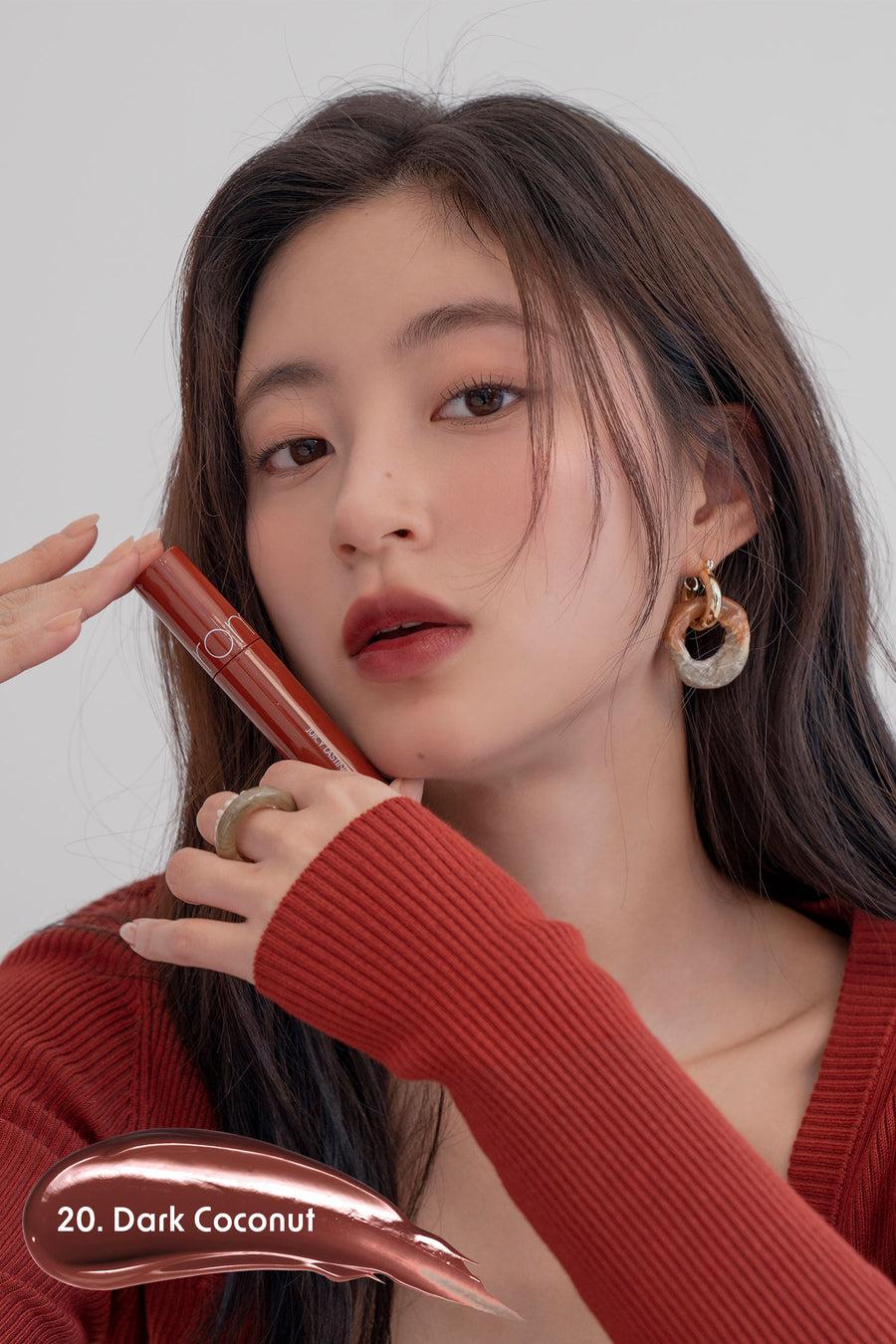 Romand Juicy Lasting Tint, a 5.5g lip tint with a clear, syrupy finish in a shade inspired by ripe autumn fruits.