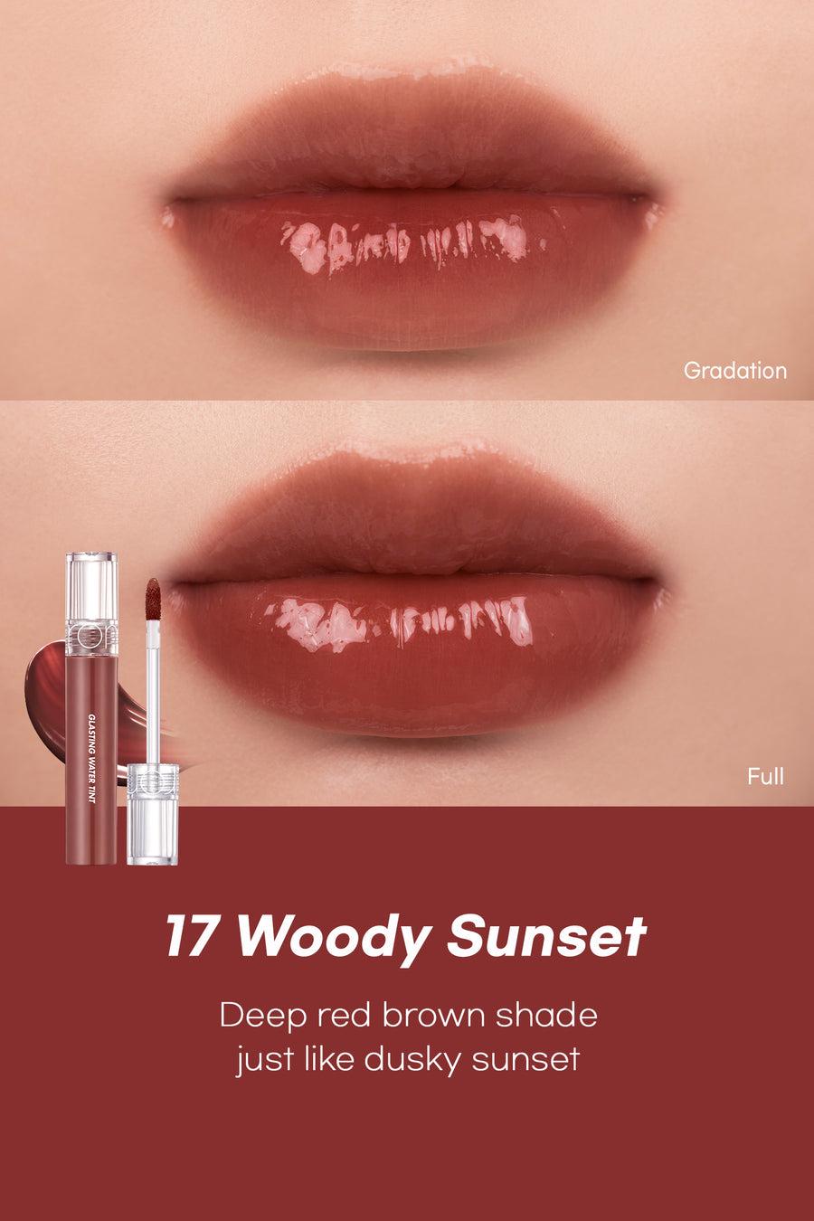 Romand Glasting Water Tint #Sunset, a lightweight, glossy lip tint for a natural flush of color.