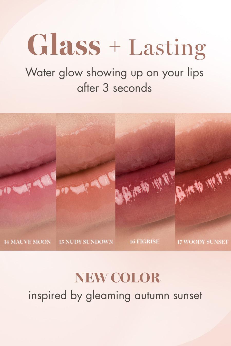 Romand Glasting Water Tint #Sunset, a lightweight, glossy lip tint for a natural flush of color.