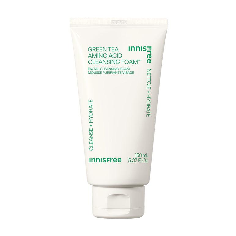 150ml tube of Innisfree Green Tea Amino Acid Cleansing Foam, a gentle face wash with green tea extract and amino acids.