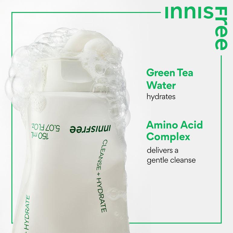 150ml tube of Innisfree Green Tea Amino Acid Cleansing Foam, a gentle face wash with green tea extract and amino acids.