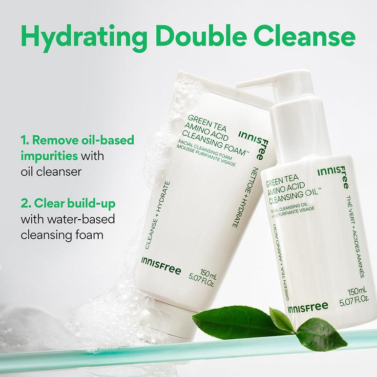 150ml tube of Innisfree Green Tea Amino Acid Cleansing Foam, a gentle face wash with green tea extract and amino acids.