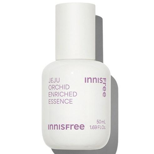 A bottle of Innisfree Jeju Orchid Enriched Essence, an anti-aging facial essence for a healthy glow and improved firmness.