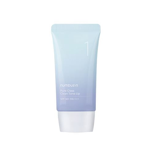 Numbuzin No.1 Pure Glass Clean Tone Up, a lightweight, hydrating primer that evens skin tone and protects from UV rays.