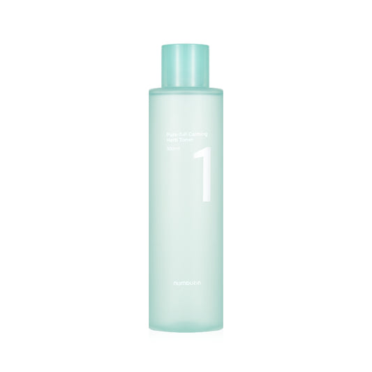 300ml bottle of Numbuzin No.1 Pure-Full Calming Herb Toner, a lightweight, herbal toner for calming irritated skin.