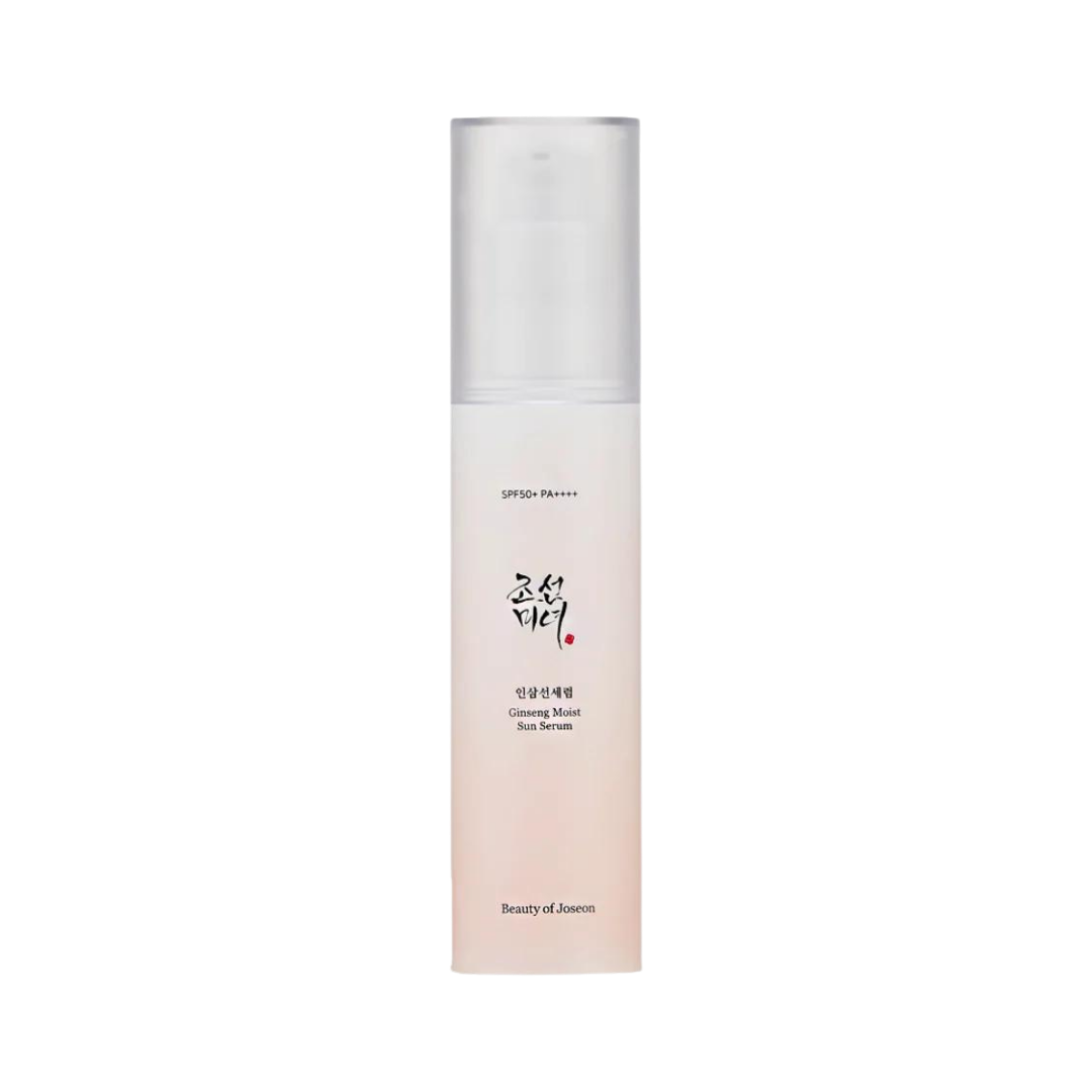 50ml white pump bottle of Beauty of Joseon Ginseng Moist Sun Serum with ginseng extract for moisture and sun protection