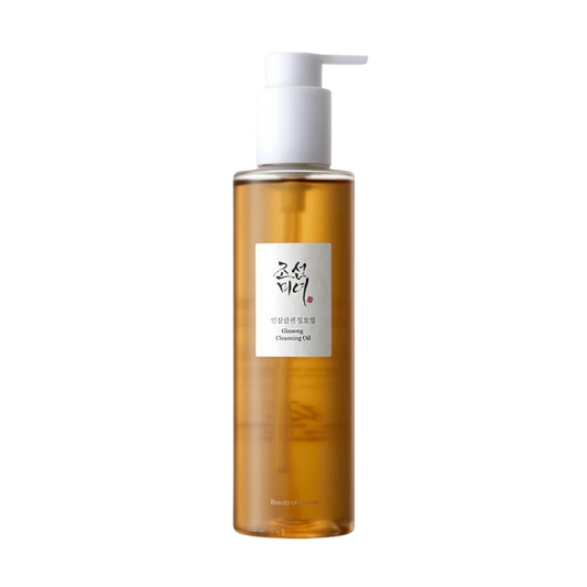 210ml bottle of Beauty of Joseon Ginseng Cleansing Oil, a Korean skincare oil cleanser for dissolving makeup and impurities against a white flowy backdrop