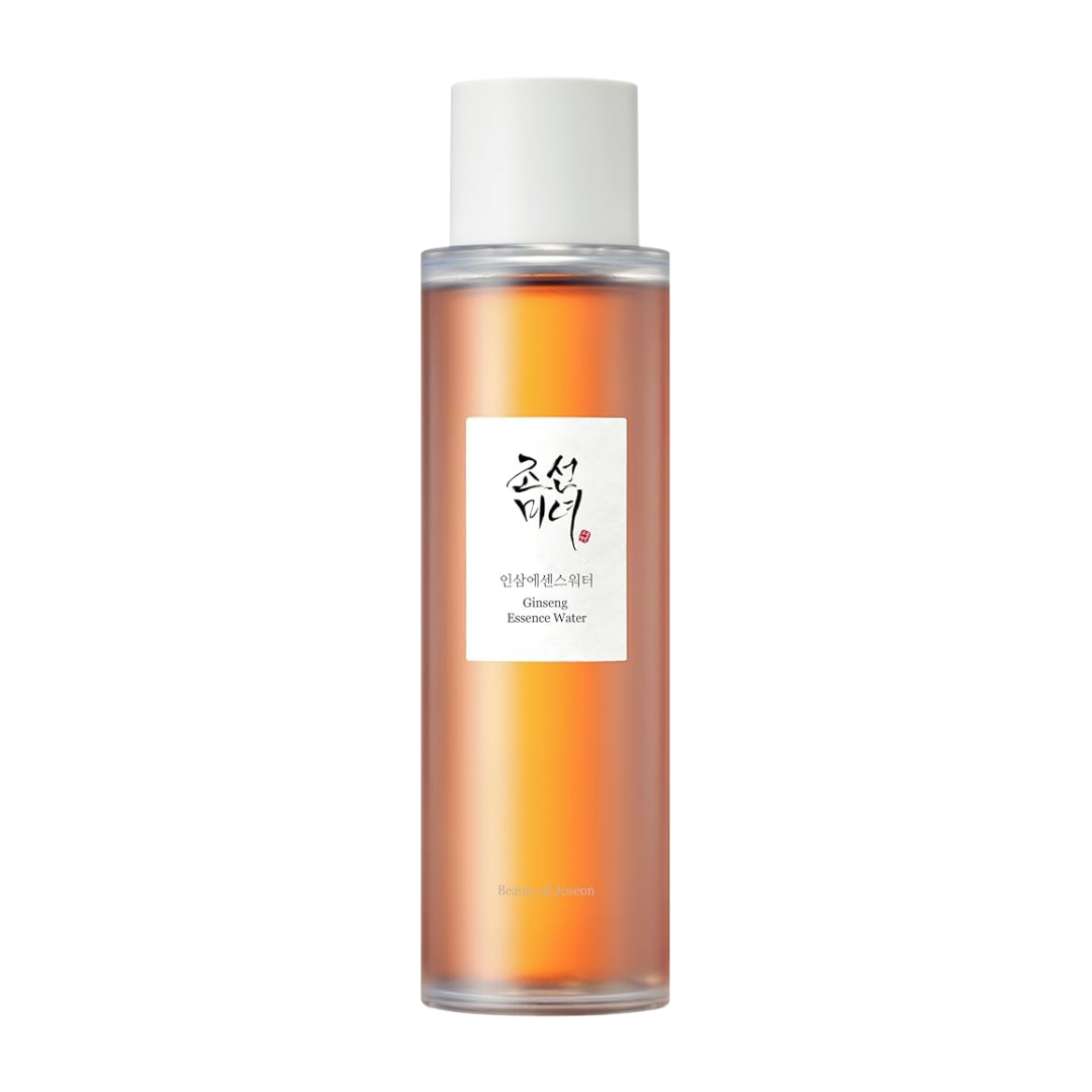 150ml bottle of Beauty of Joseon Ginseng Essence Water, a Korean skincare product with ginseng root extract, up against a flowy white background