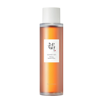 150ml bottle of Beauty of Joseon Ginseng Essence Water, a Korean skincare product with ginseng root extract, up against a flowy white background