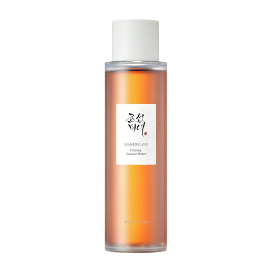 150ml bottle of Beauty of Joseon Ginseng Essence Water, a Korean skincare product with ginseng root extract, up against a flowy white background