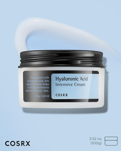 COSRX Hyaluronic Acid Intensive Cream, 100ml jar. Hydrating facial moisturizer for dry, dehydrated skin