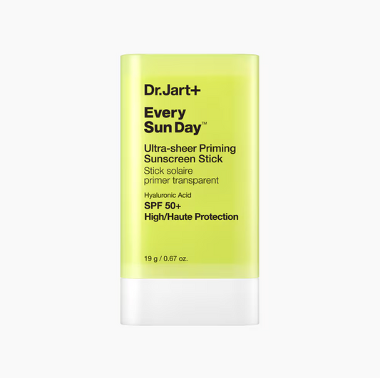 Dr. Jart+ Every Sun Day Ultra-sheer Priming Sunscreen Stick SPF 50+ in a translucent light yellow-green stick with a white cap