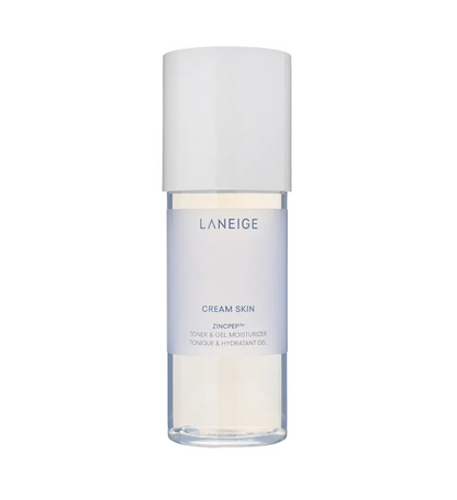 Laneige Cream Skin Toner & Gel Moisturizer bottle on a solid white background.