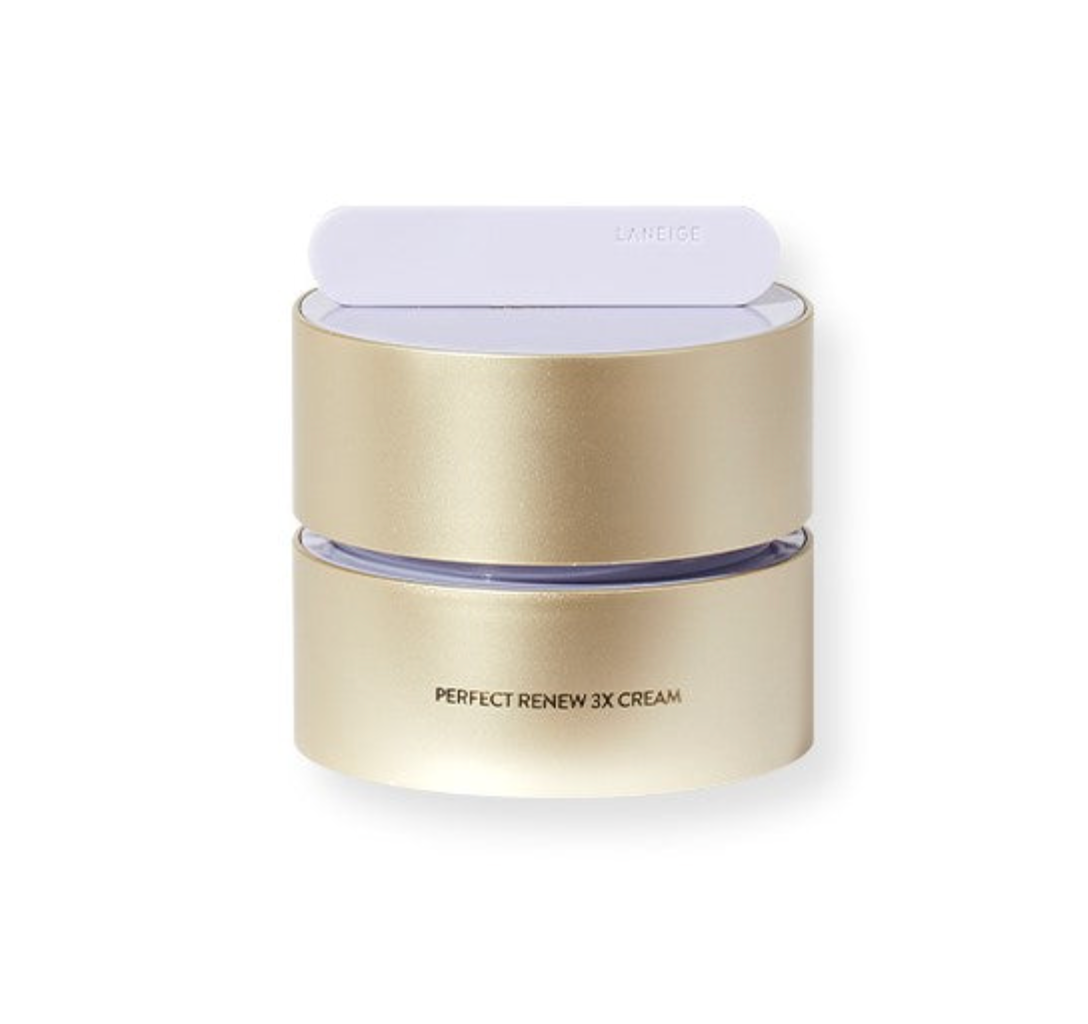 A gold cosmetic jar of Perfect Renew 3X Cream on a clean white background with a soft shadow.