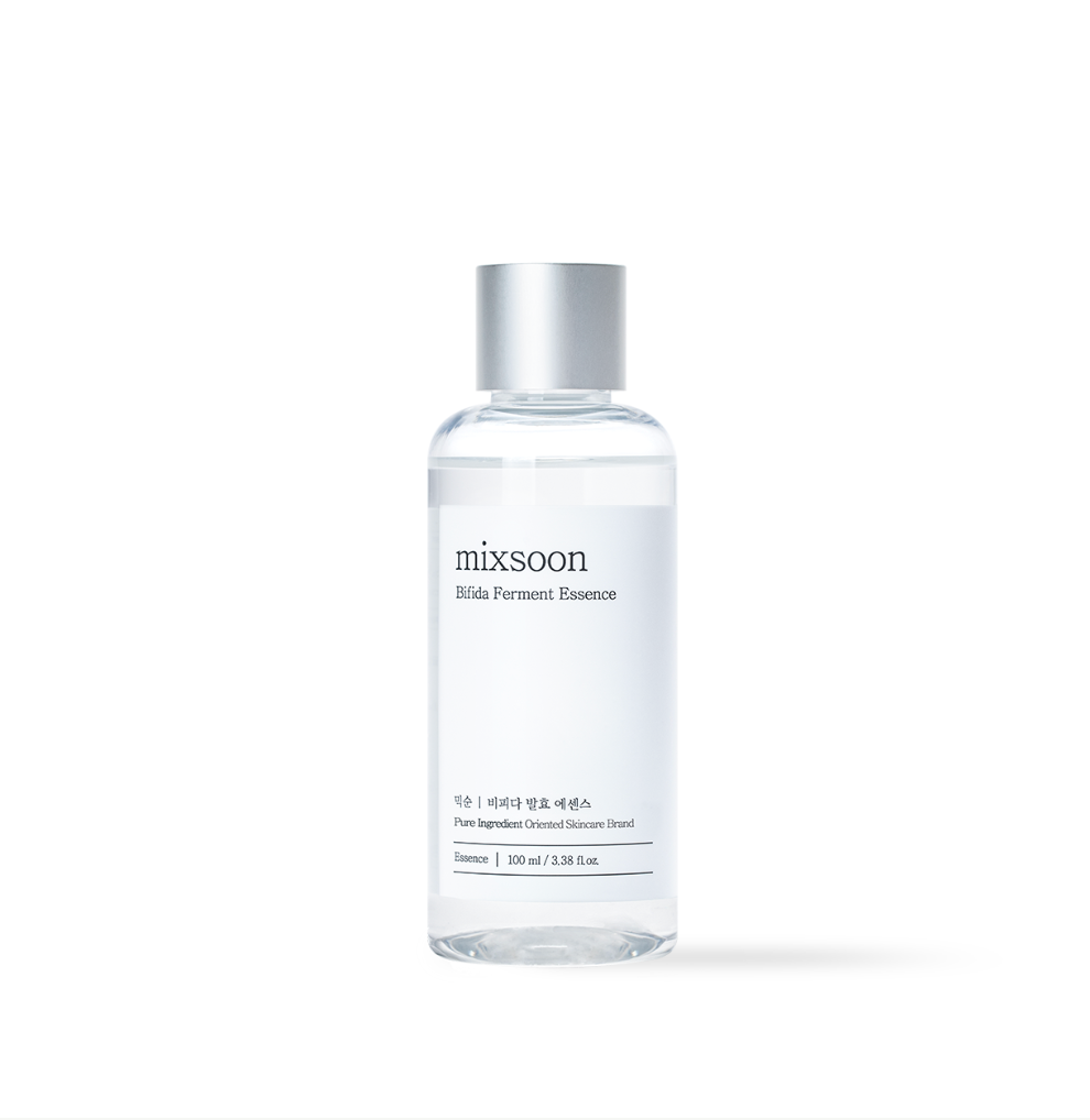 A clear plastic bottle of mixsoon Bifida Ferment Essence with a metallic silver cap, centered on a clean white background.