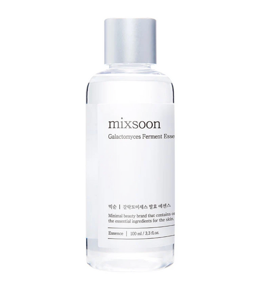 A 100 ml clear bottle of Mixsoon Galactomyces Ferment Essence with a silver cap and white label, set against a plain white background.