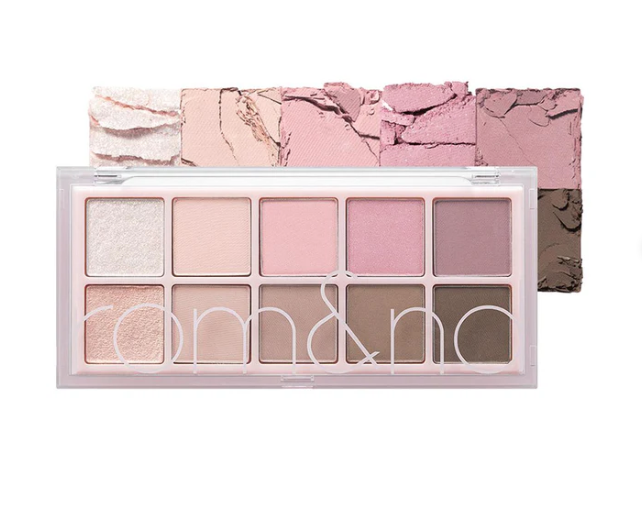 ROMAND Better Than Palette, a 6-gram eyeshadow palette featuring #06 Peony Nude Garden, a collection of soft pink and nude shades with a matte and dewy glitter finish.