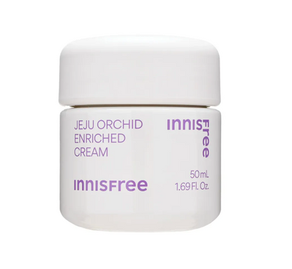 Innisfree Jeju Orchid Enriched Cream, a 50ml jar of anti-aging facial cream with Jeju orchid extract.